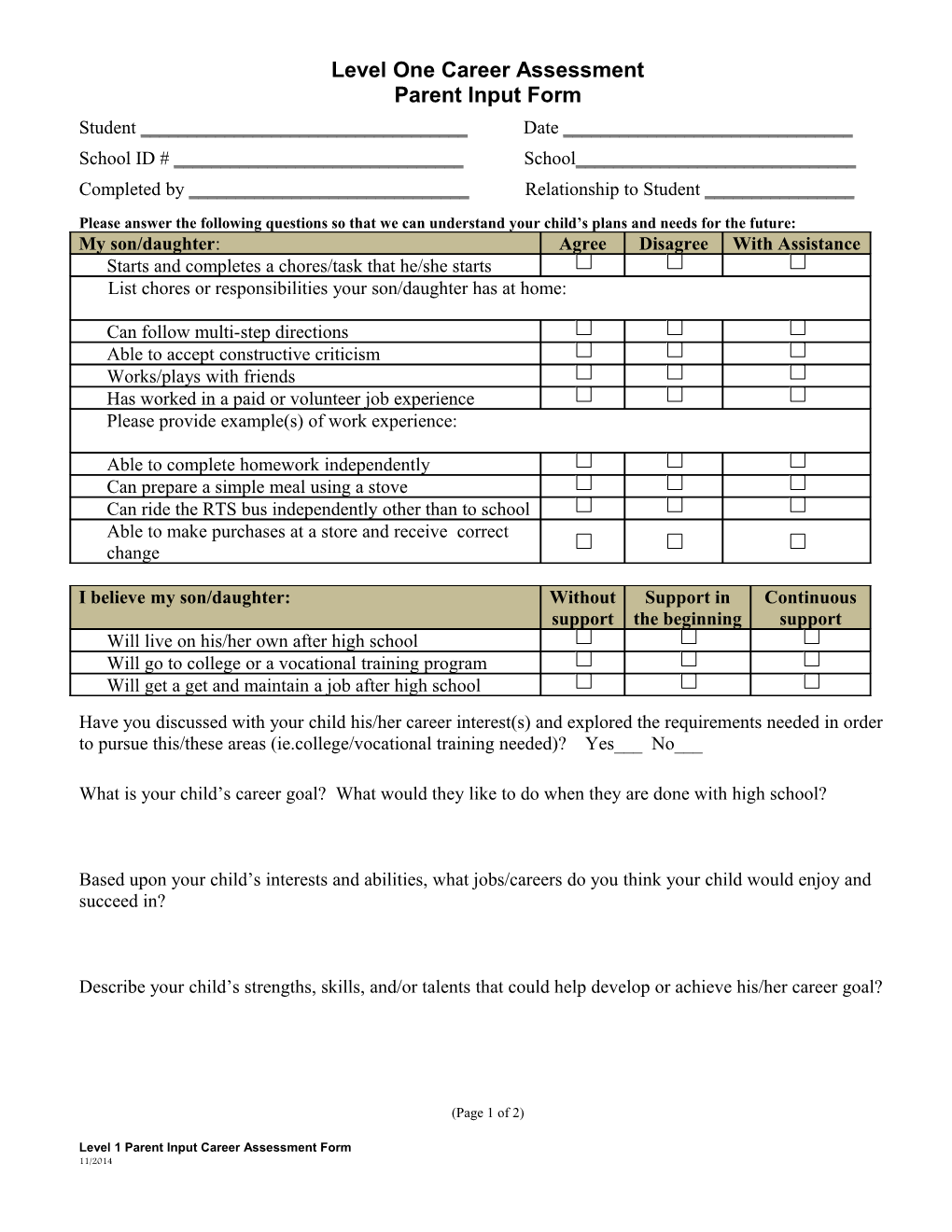 Level One Career Assessment