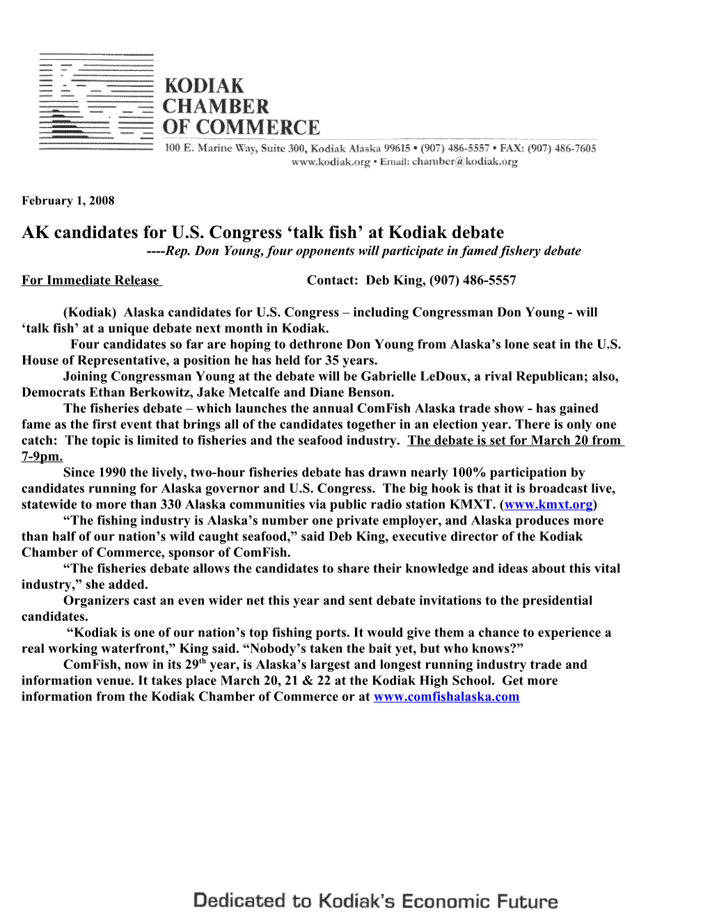 AK Candidates for U.S. Congress Talk Fish at Kodiak Debate