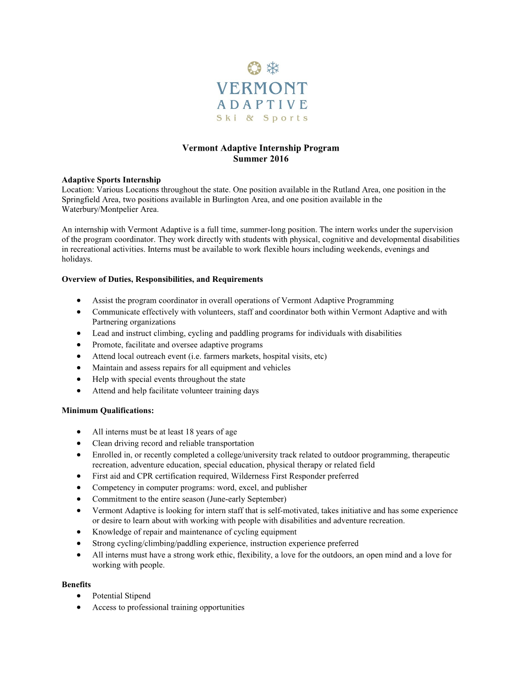 Vermont Adaptive Internship Program