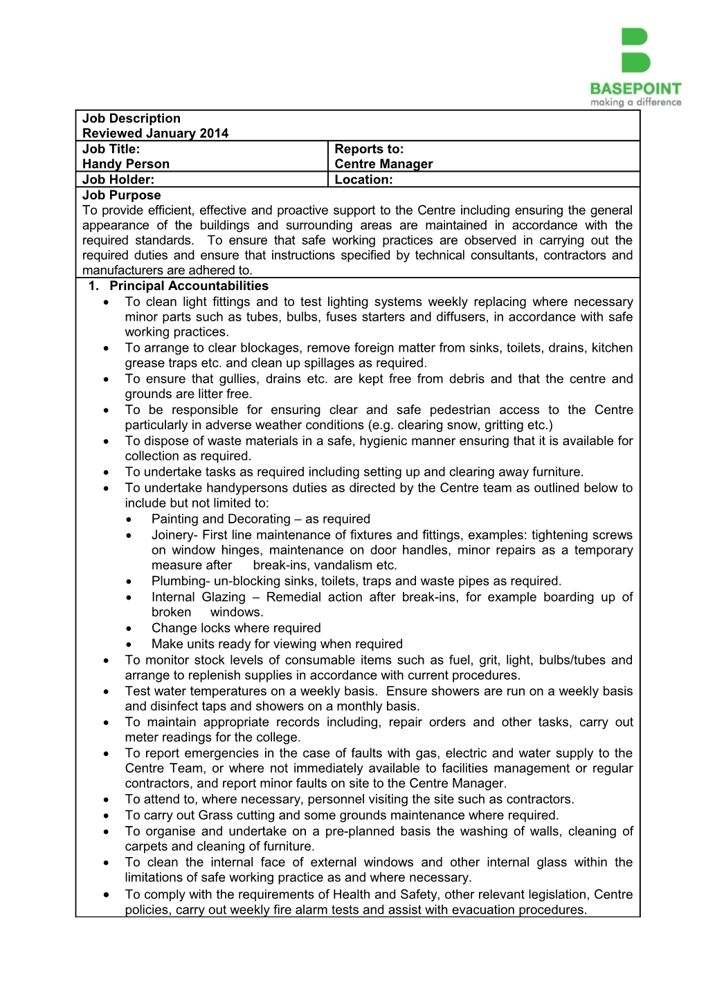 Job Description Reviewed January 2014