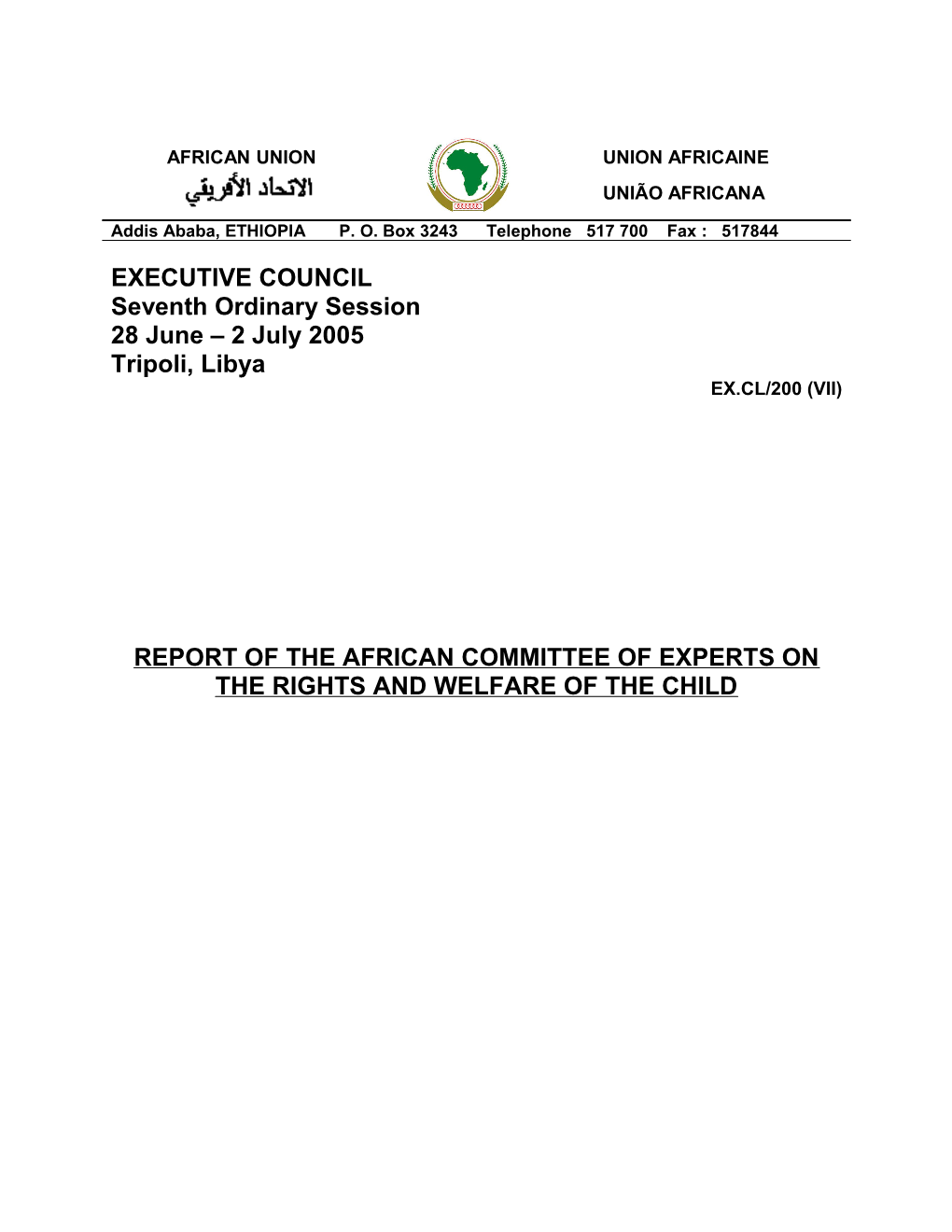 Report of the African Committee of Experts on the Rights and Welfare of the Child