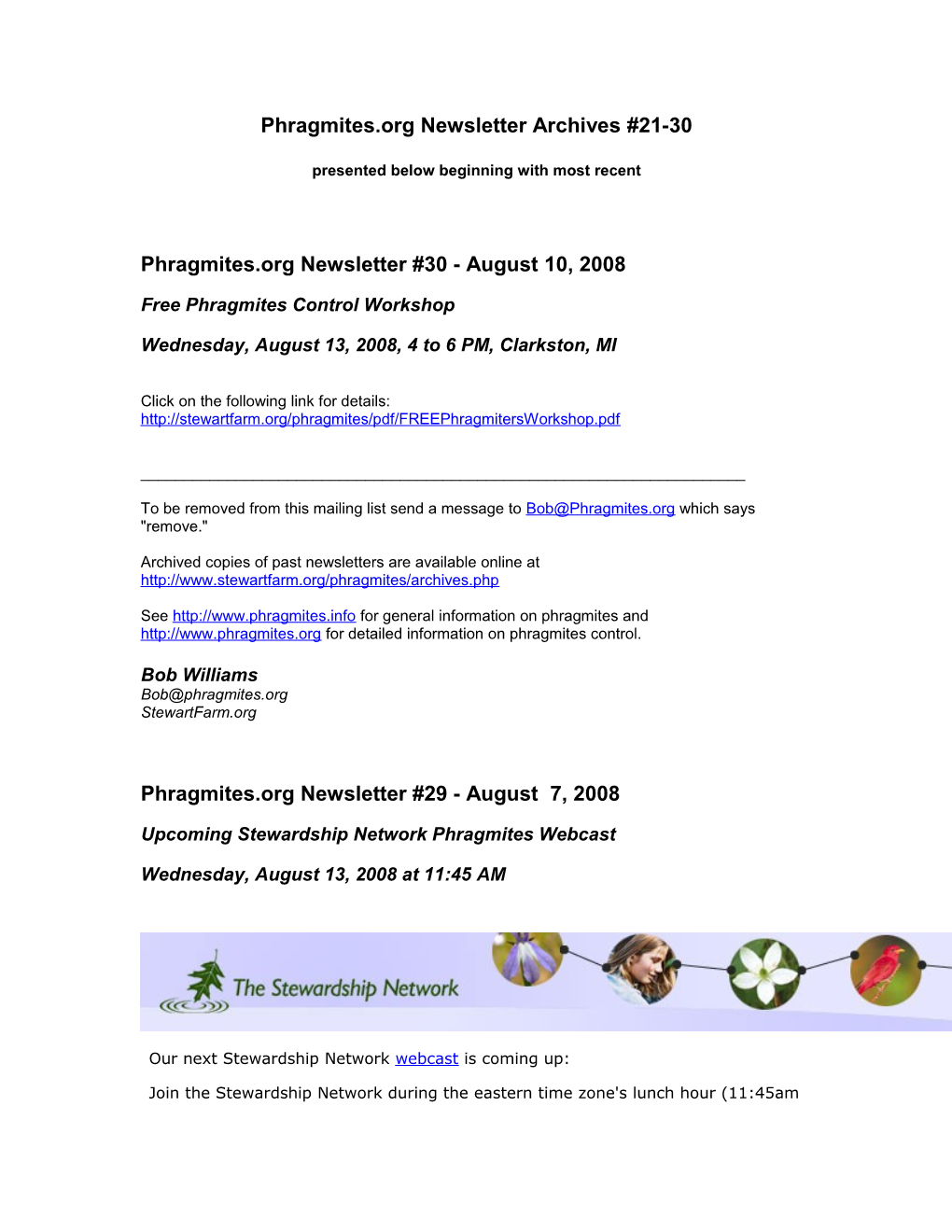 Phragmites.Org Newsletter Archives #21-30