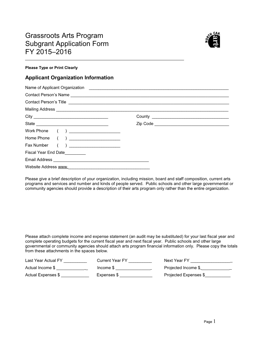 Grassroots Arts Program Subgrant Application Form 2002-03 1