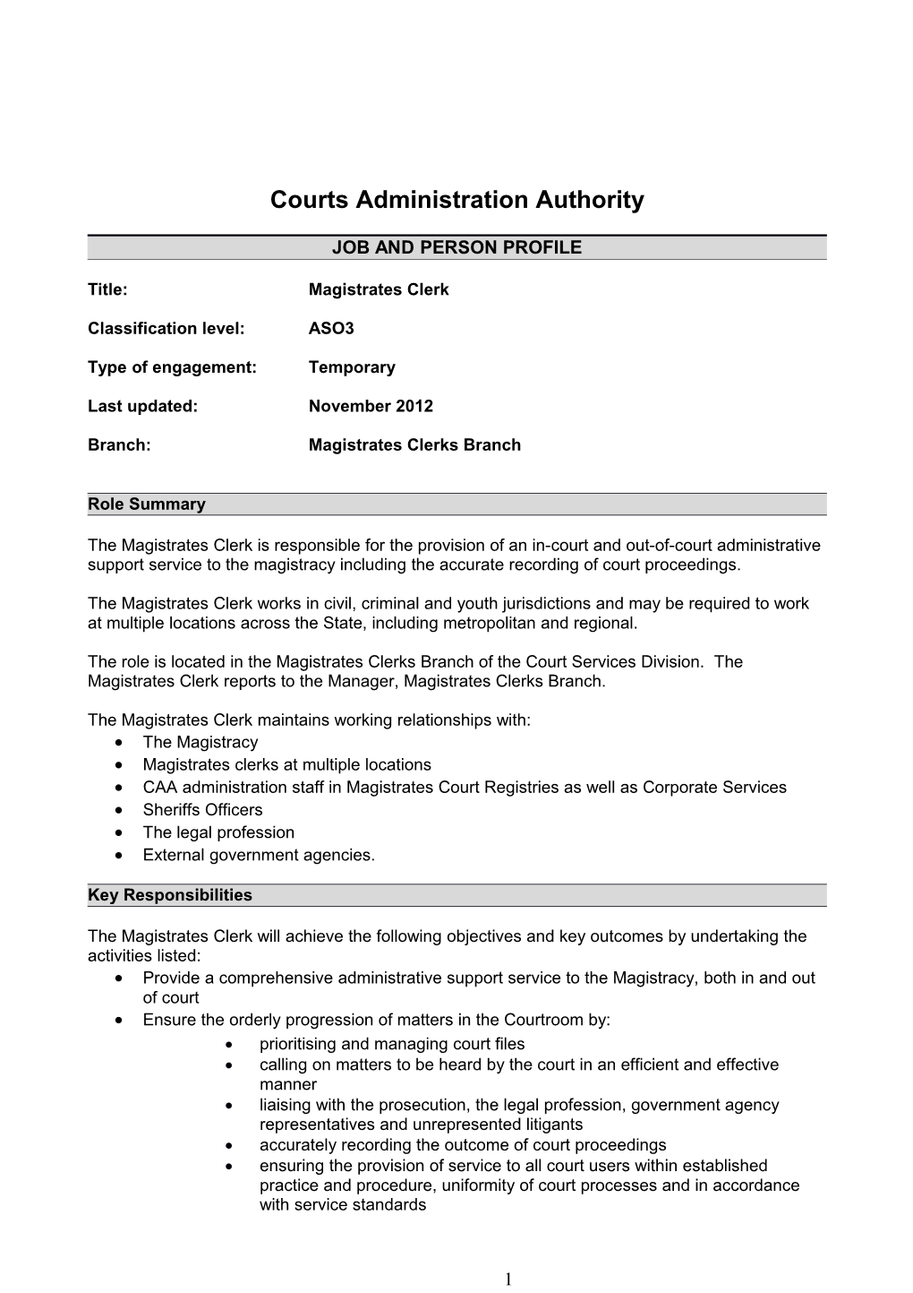 Magistrates Clerk Job & Person Profile