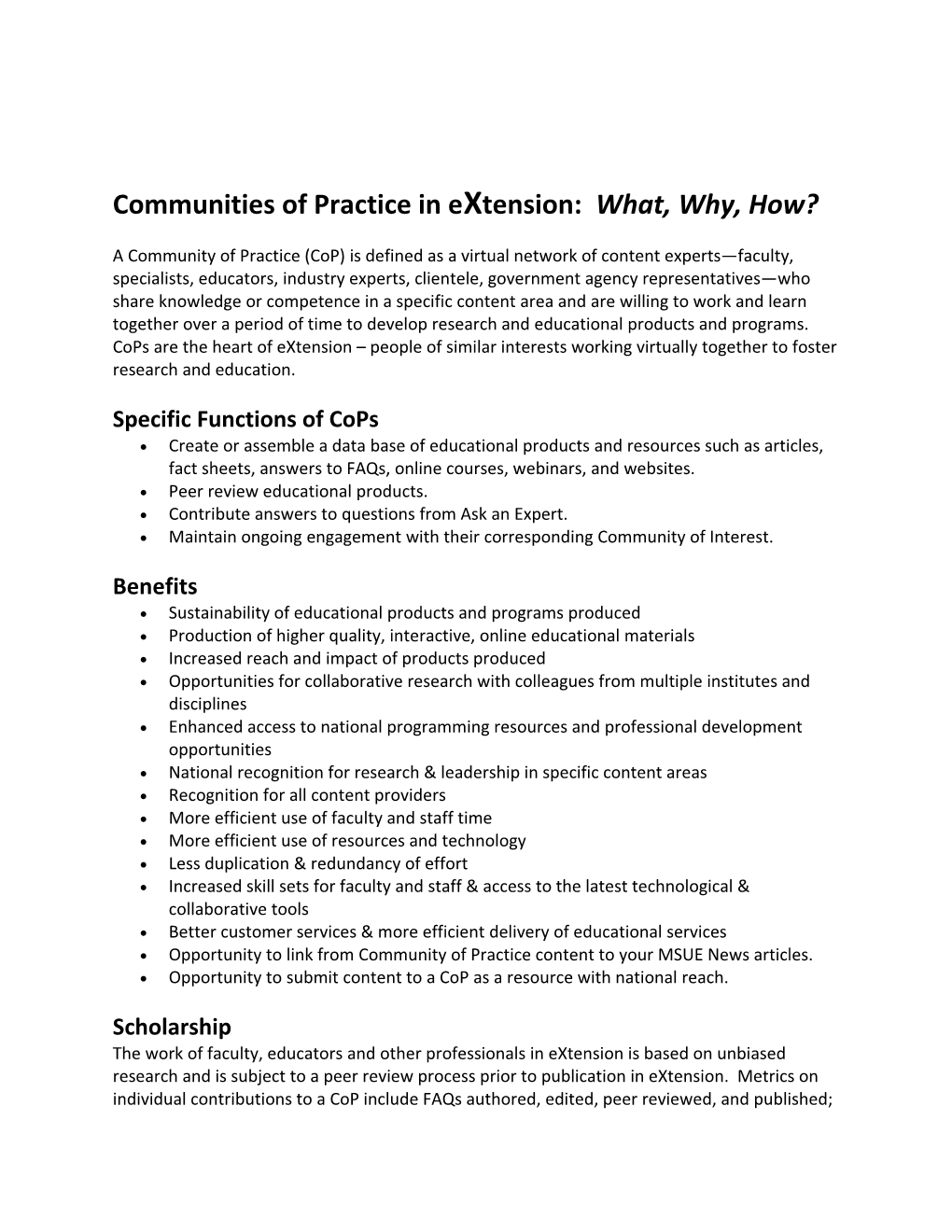 Communities of Practice in Extension: What, Why, How?