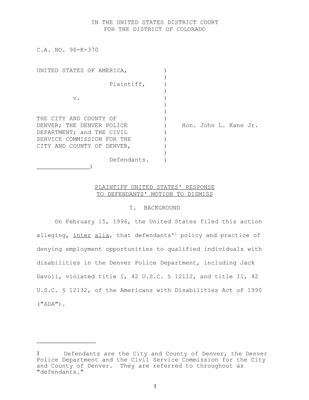 United States V. the City and County of Denver