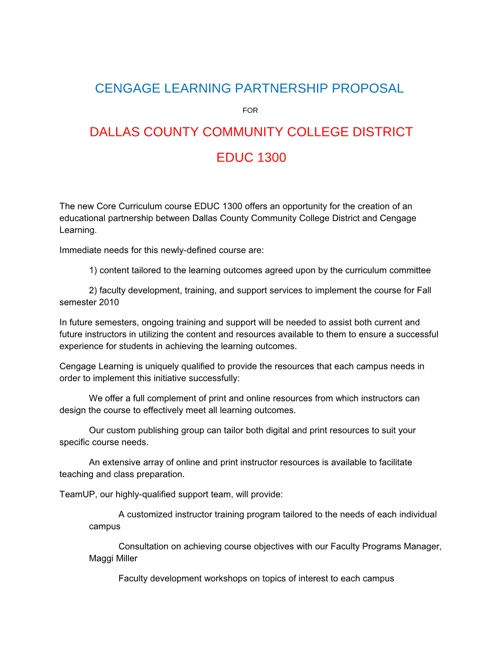 Cengage Learning Partnership Proposal