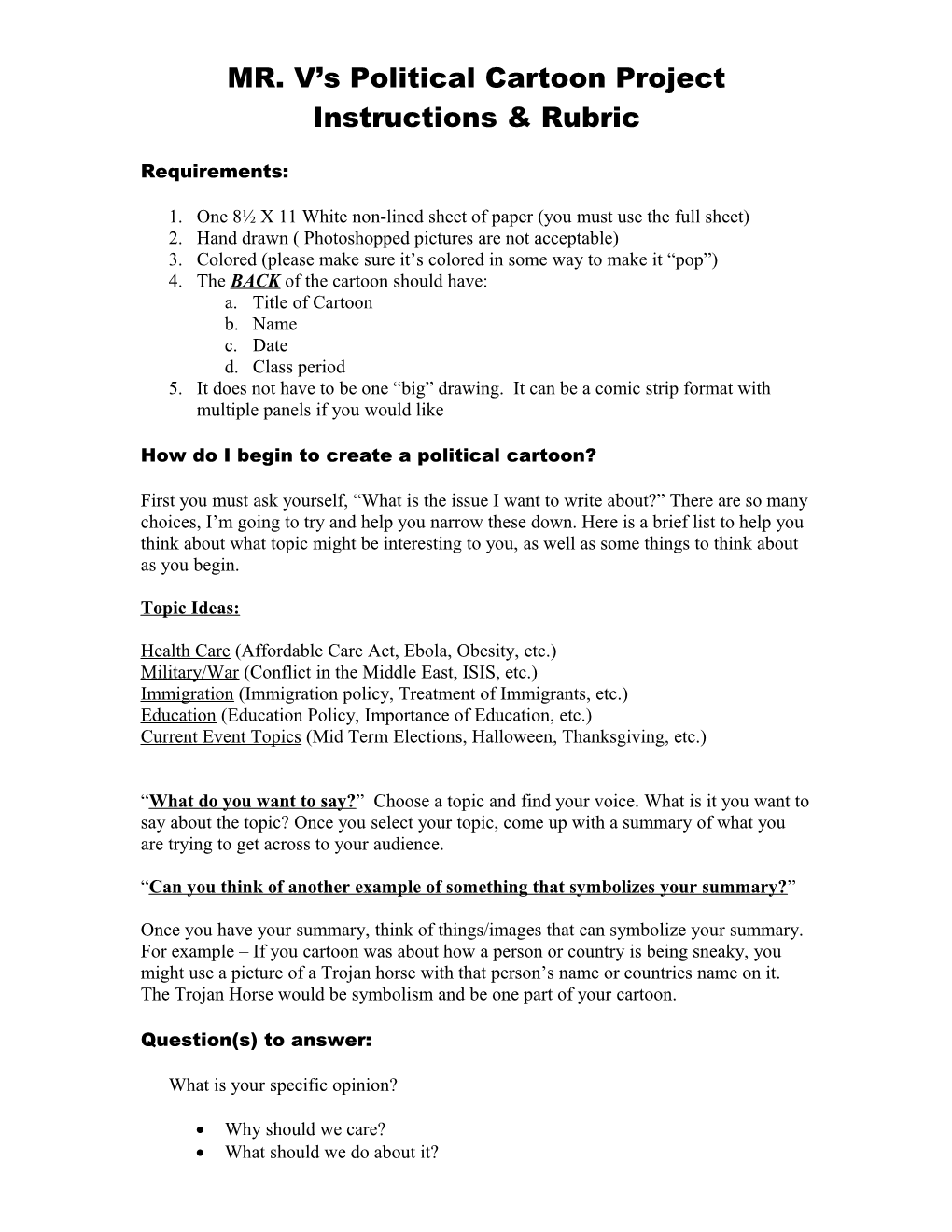 Political Cartoon Instructions & Rubric