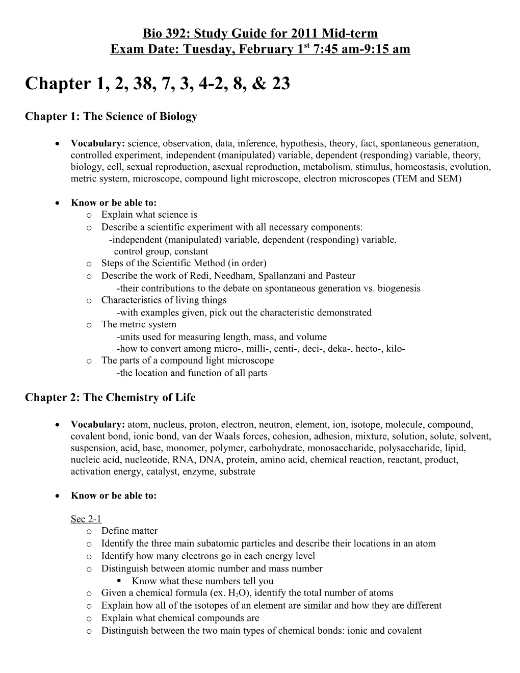 Study Guide for Chapter 1 Test