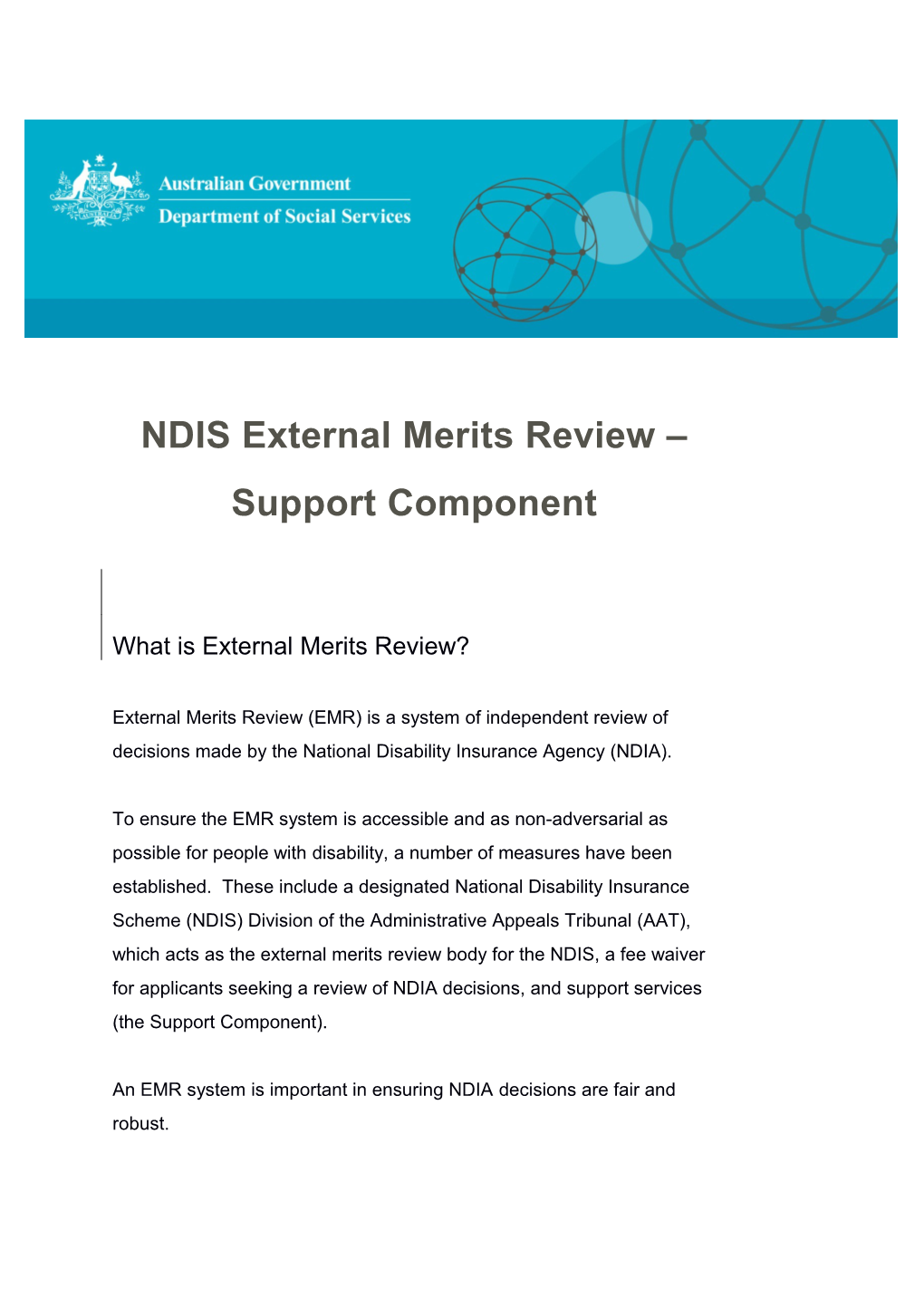 NDIS External Merits Review Support Component