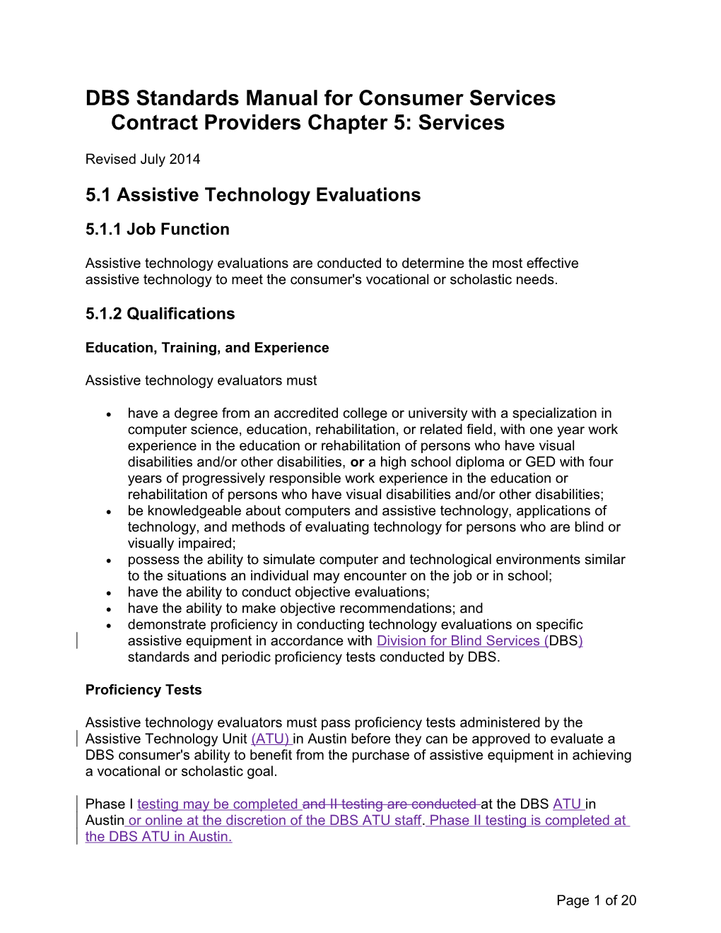DBS Standards Manual for Consumer Services Contract Providers Chapter 5 Revisions, July 2014 s1