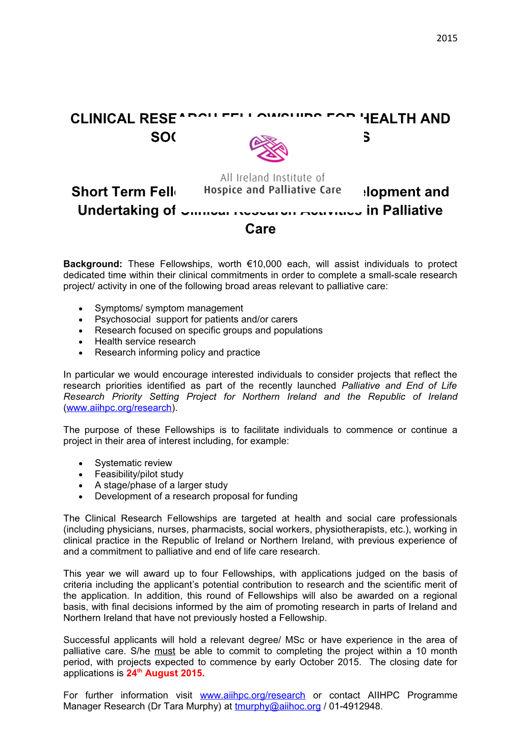 Clinical Research Fellowships for Health and Social Care Professionals