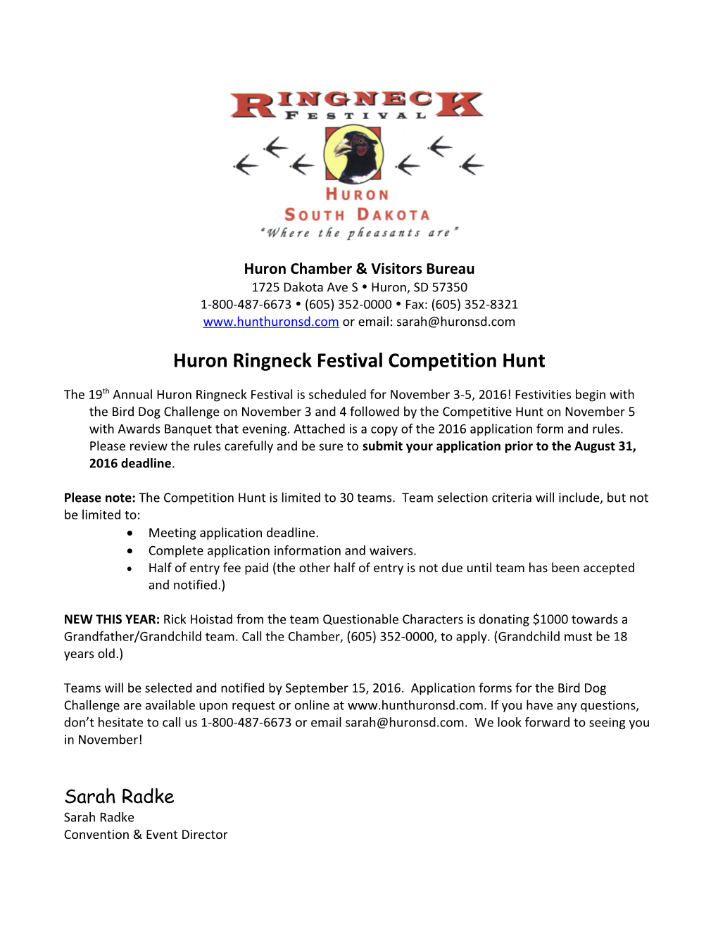 Rules for Ringneck Festival Hunt