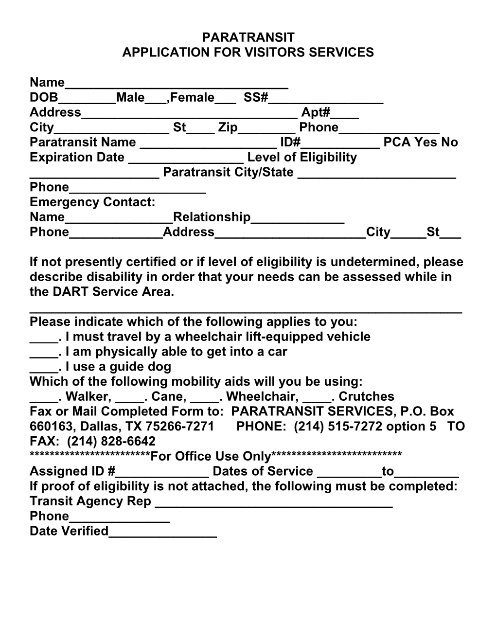 Application for Visitors Services