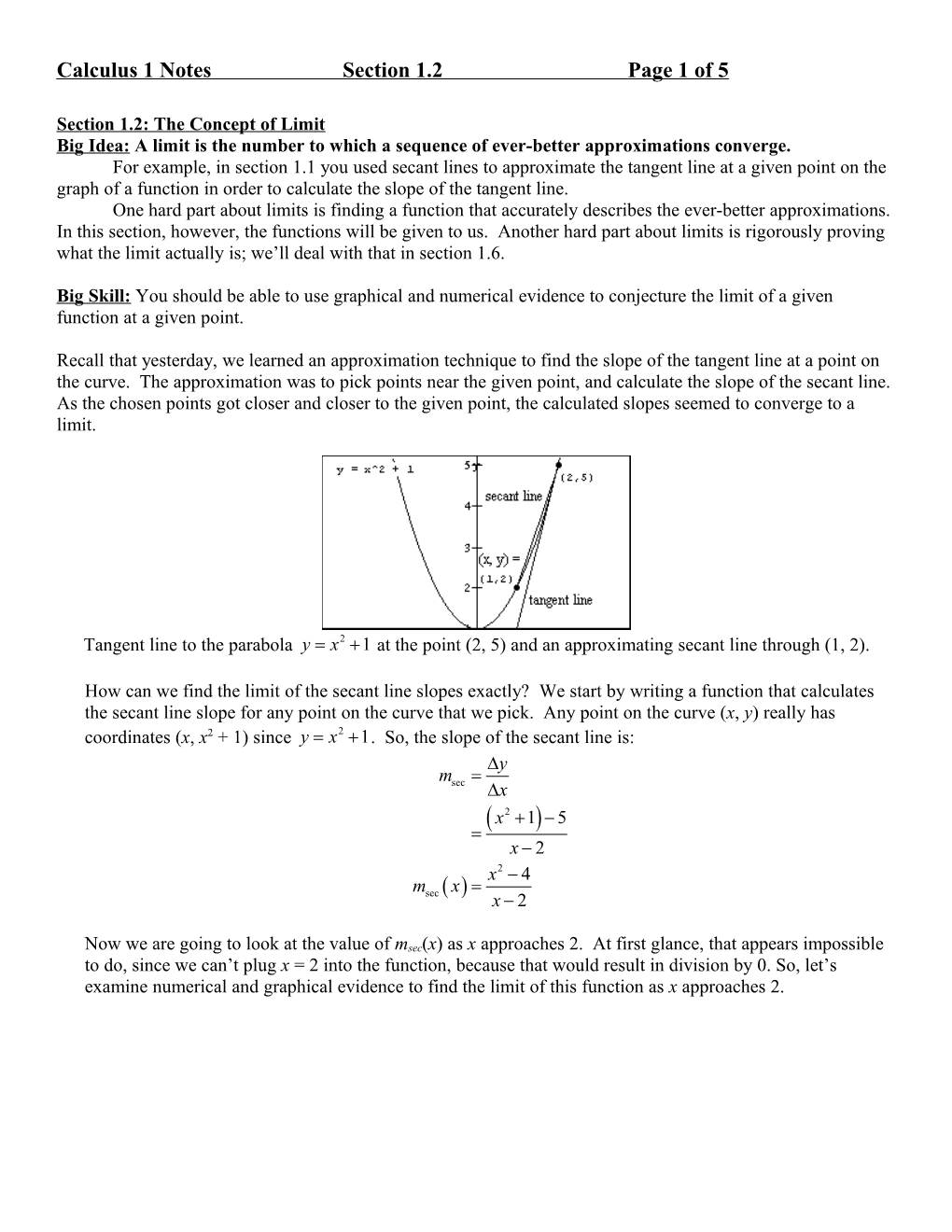 Calculus 1 Lectue Notes, Section 1.2