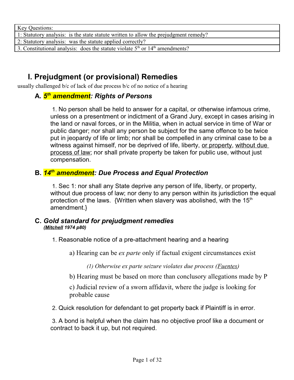 I. Prejudgment (Or Provisional) Remedies