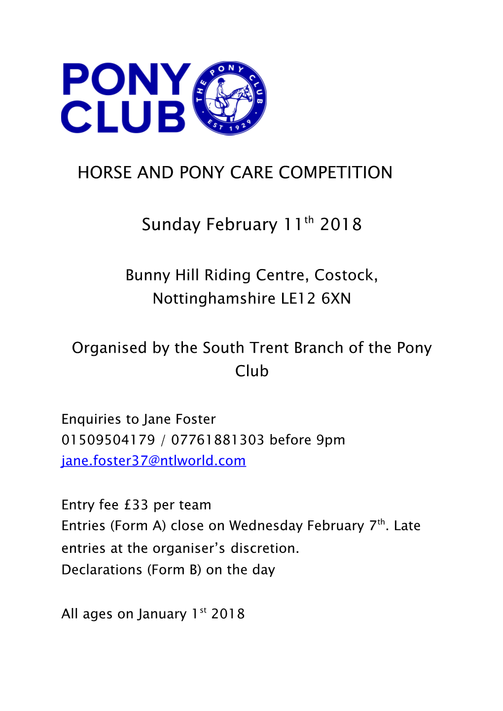 Horse and Pony Care Competition