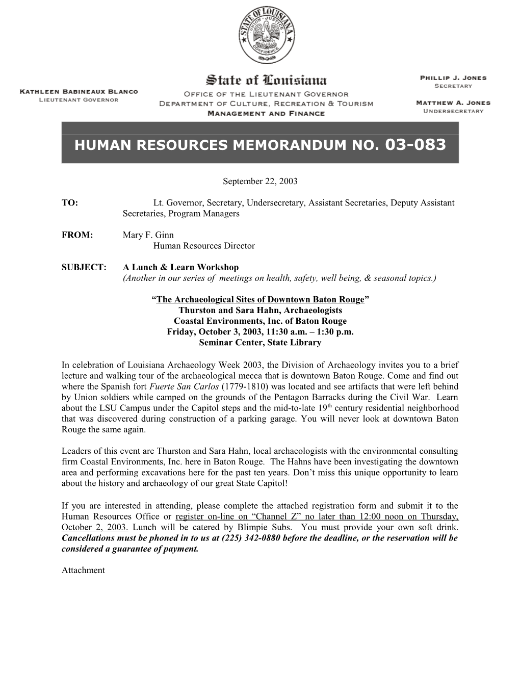 Human Resources Memorandum No. 03-083