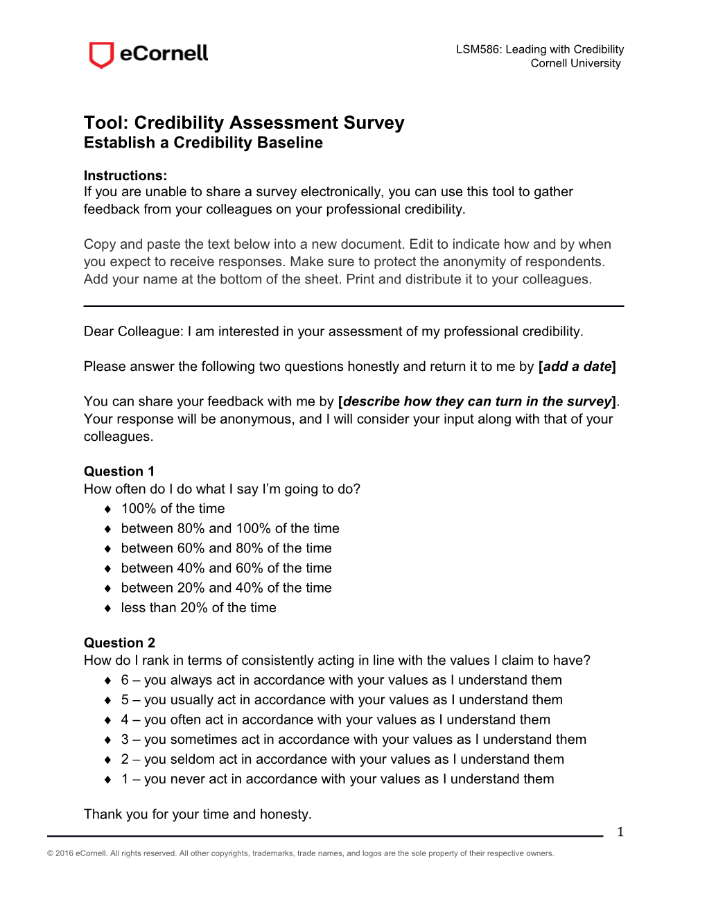 Tool: Credibility Assessment Survey