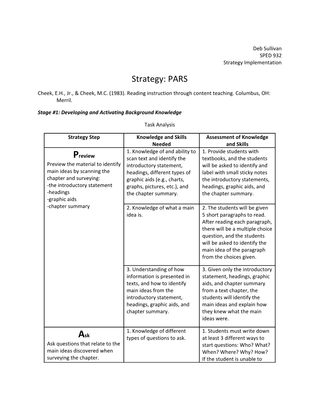 Stage #1: Developing and Activating Background Knowledge