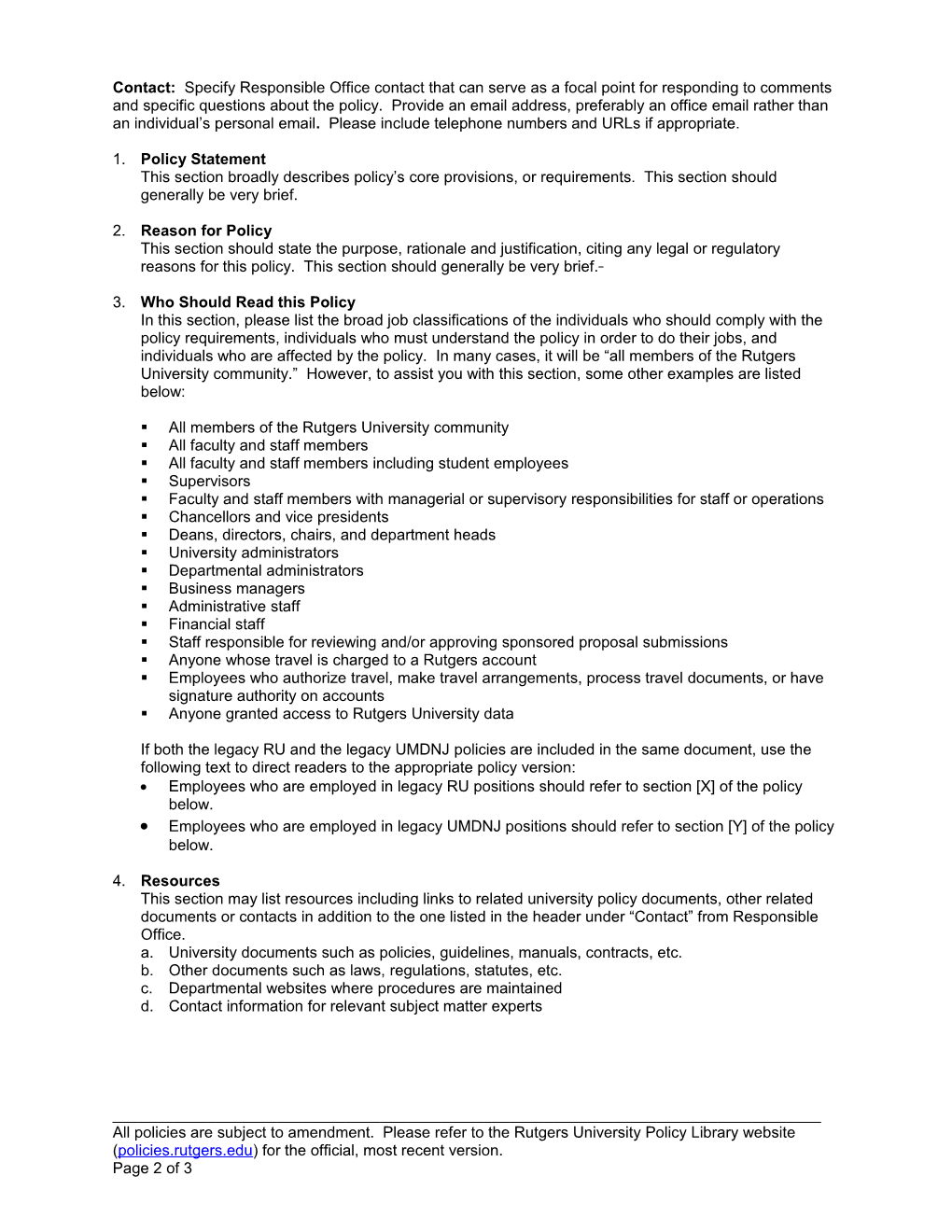 University Policy (Template Instructions)