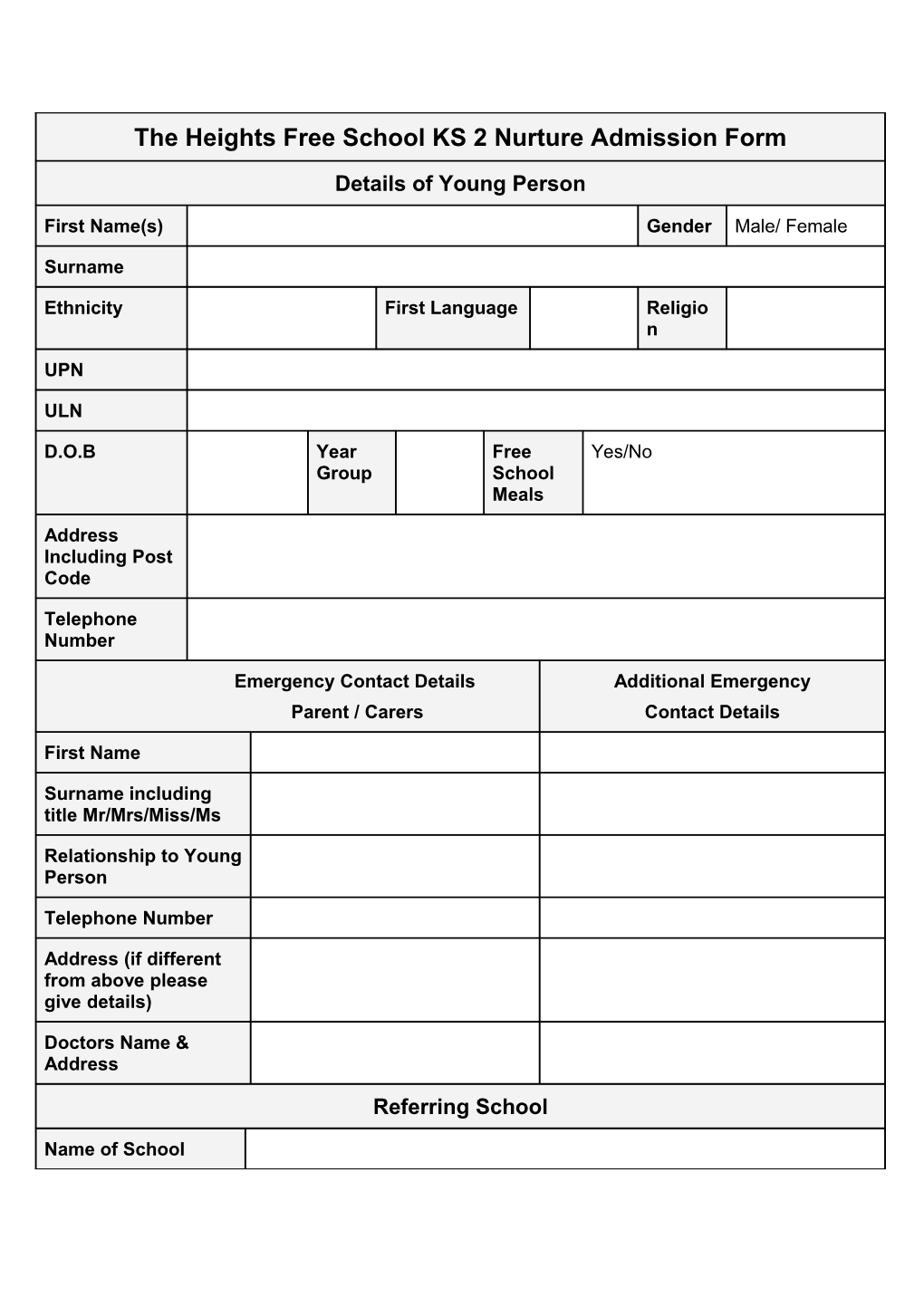 The Heights Free School Referral Form