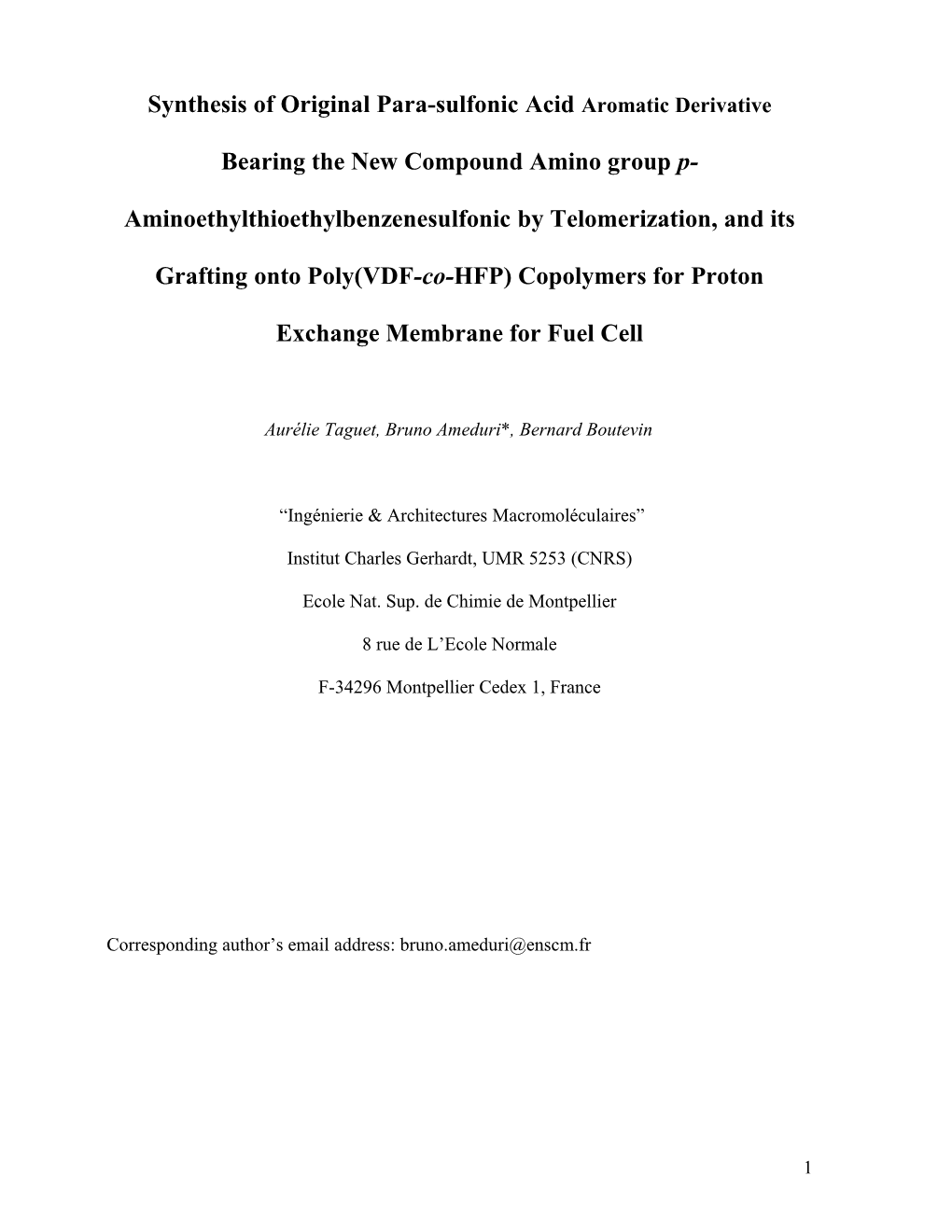 Synthesis of Original Para-Sulfonic Acid Benzene Bearing Amino Group by Telomerization