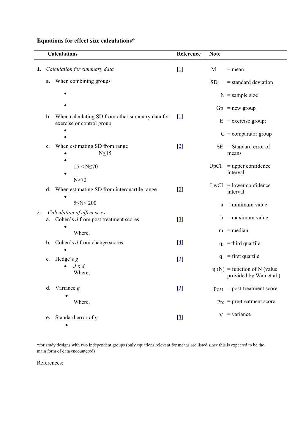 Equations for Effect Size Calculations*