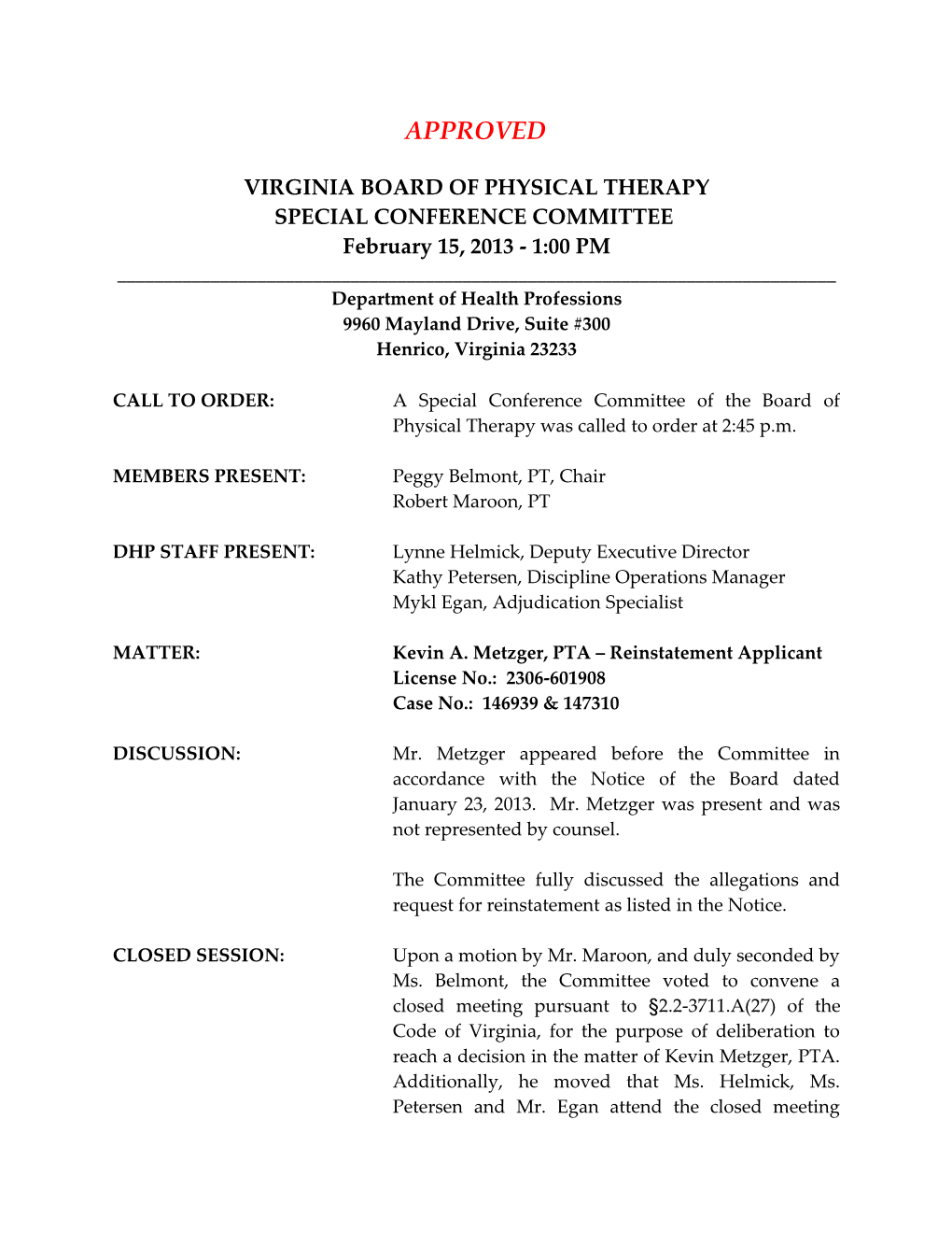 Virginia Board of Physical Therapy s2