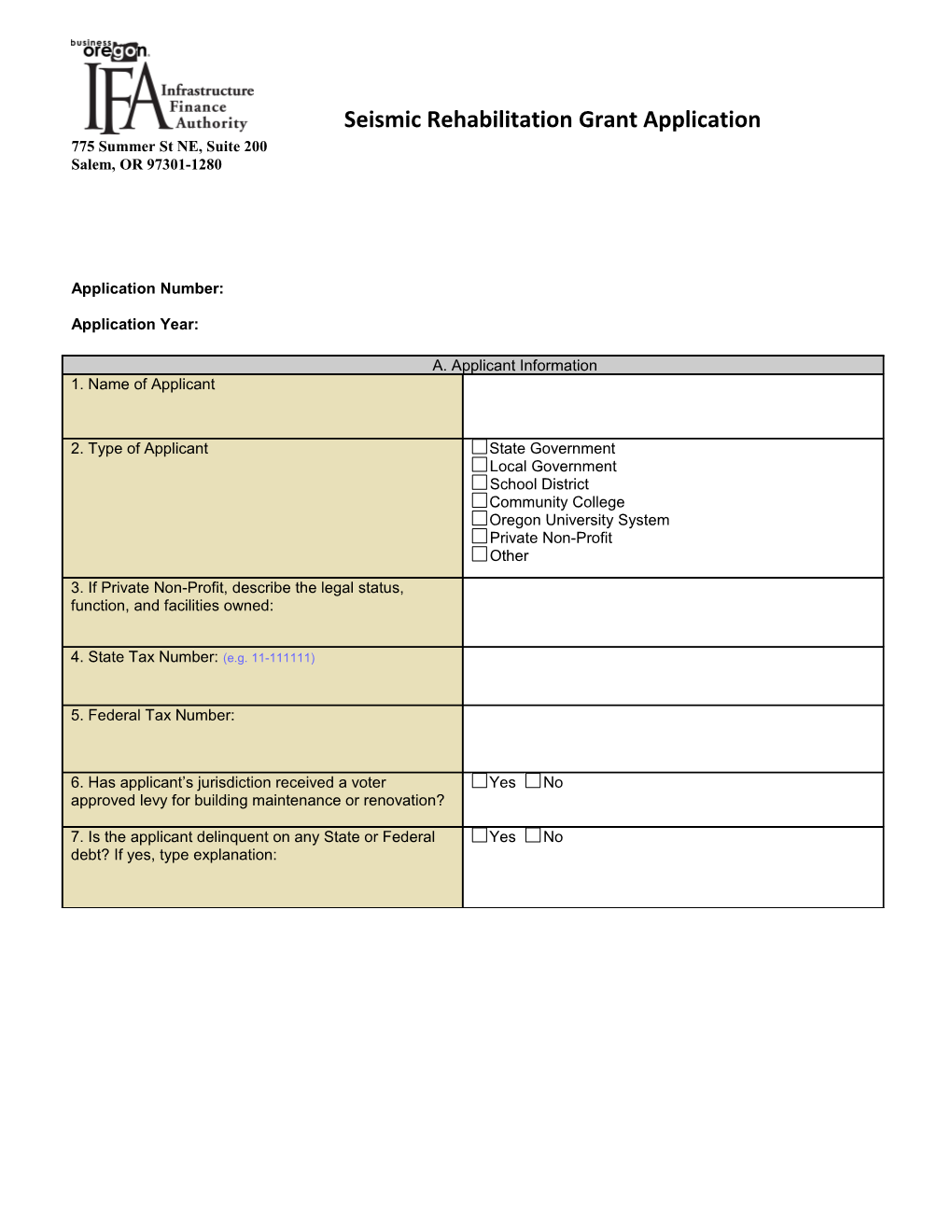 Seismic Rehabilitation Grant Application