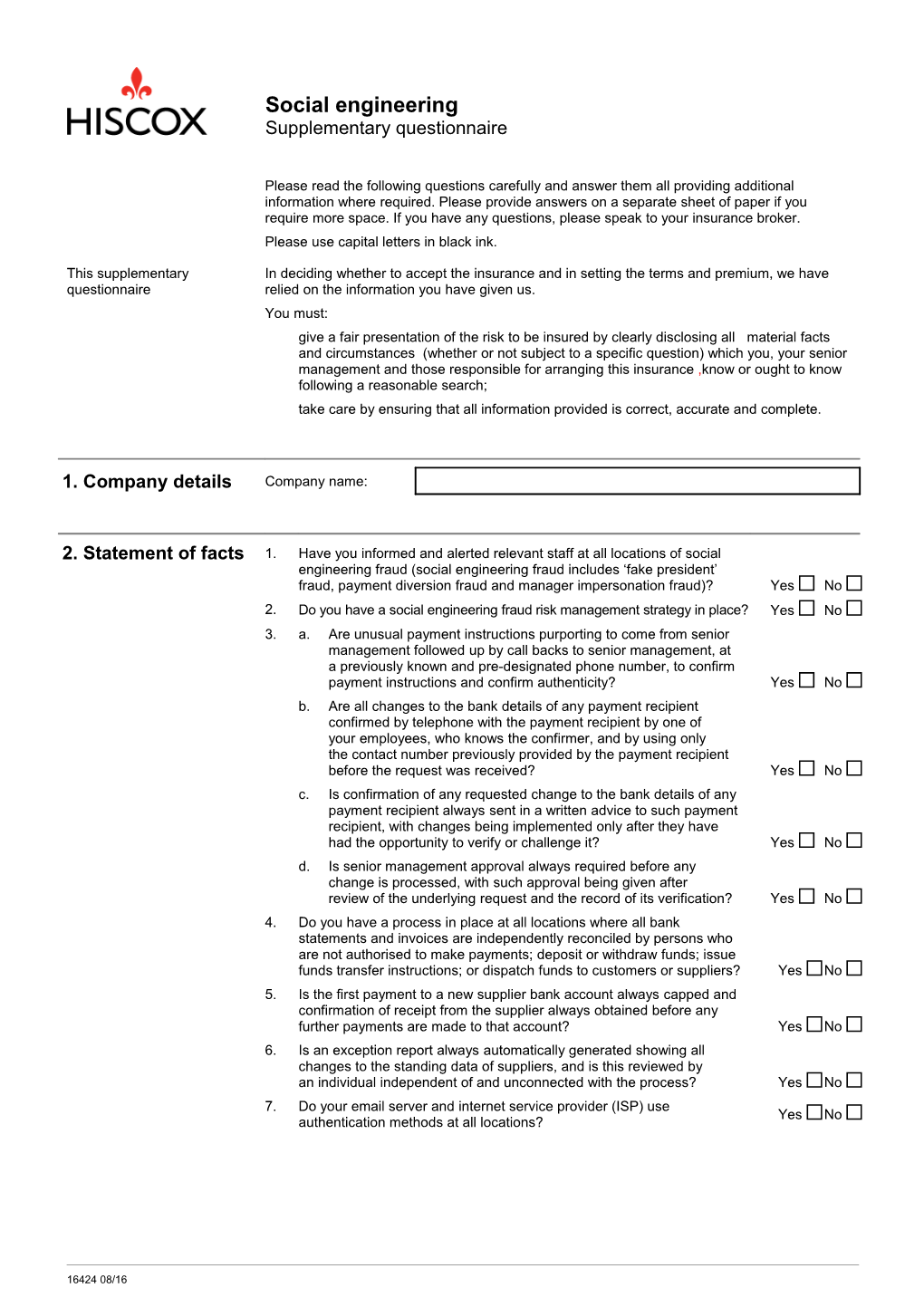 Social Engineering Questionnaire