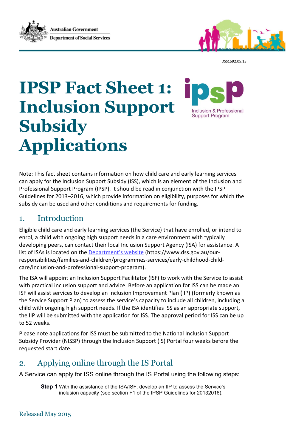IPSP Fact Sheet 1: Inclusion Support Subsidy Applications