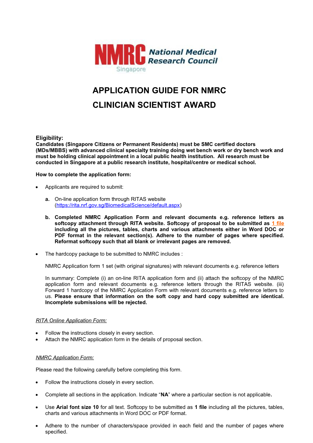 Application Guide for Nmrc