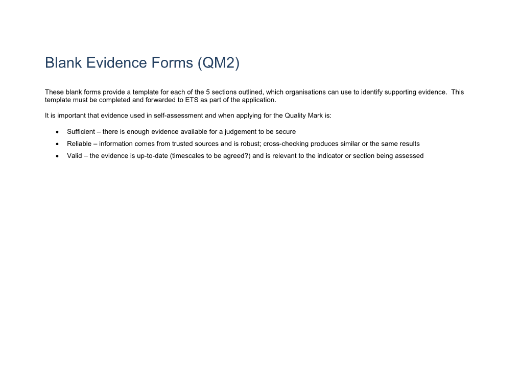 Blank Evidence Forms (QM2)