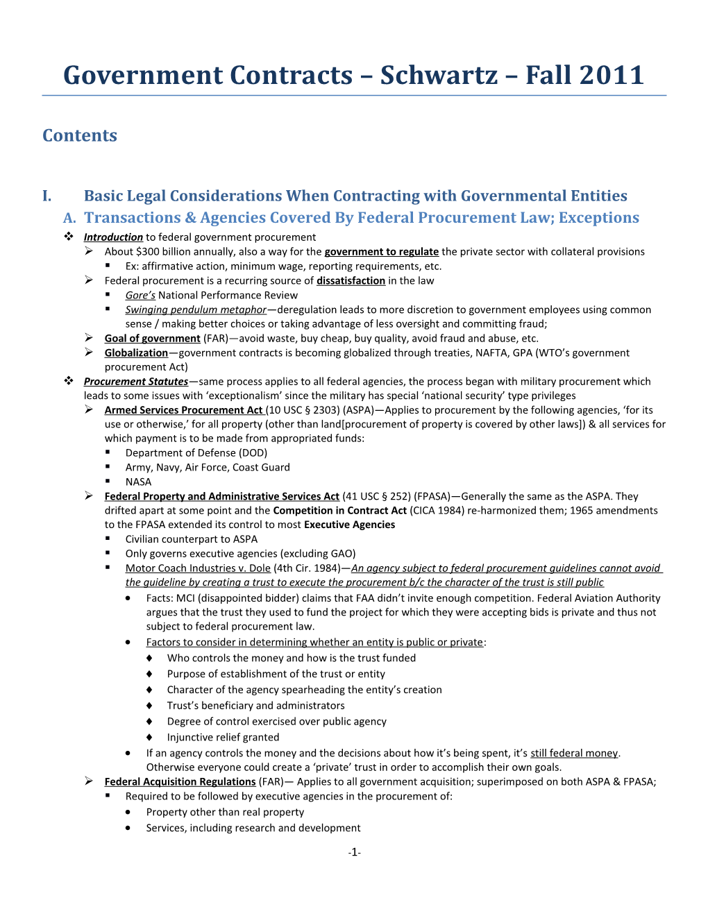 Government Contracts Schwartz Fall 2011