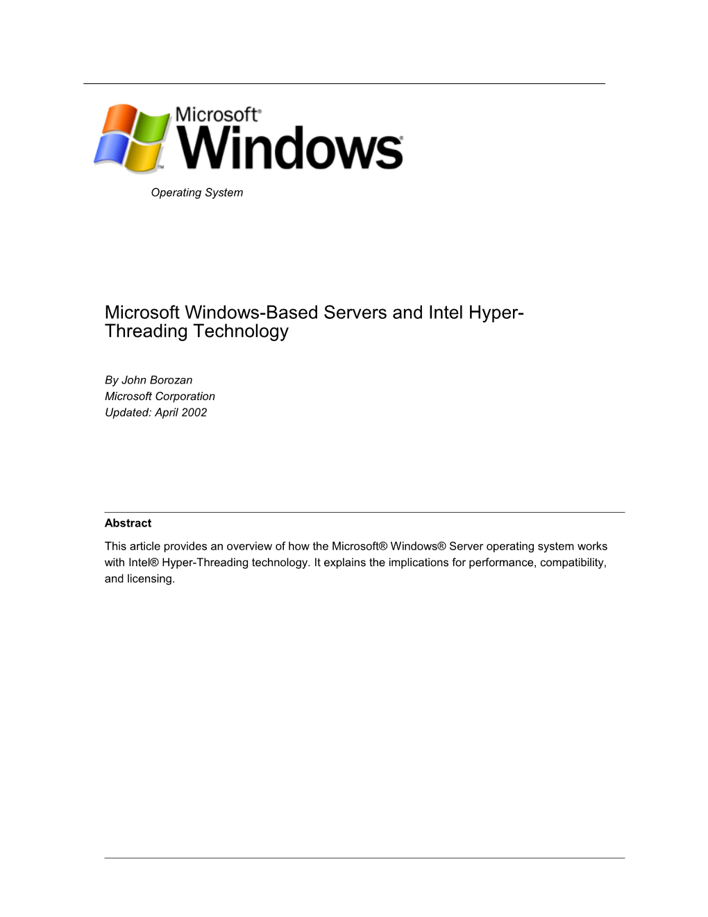 Microsoft Windows-Based Servers and Intel Hyper-Threading Technology