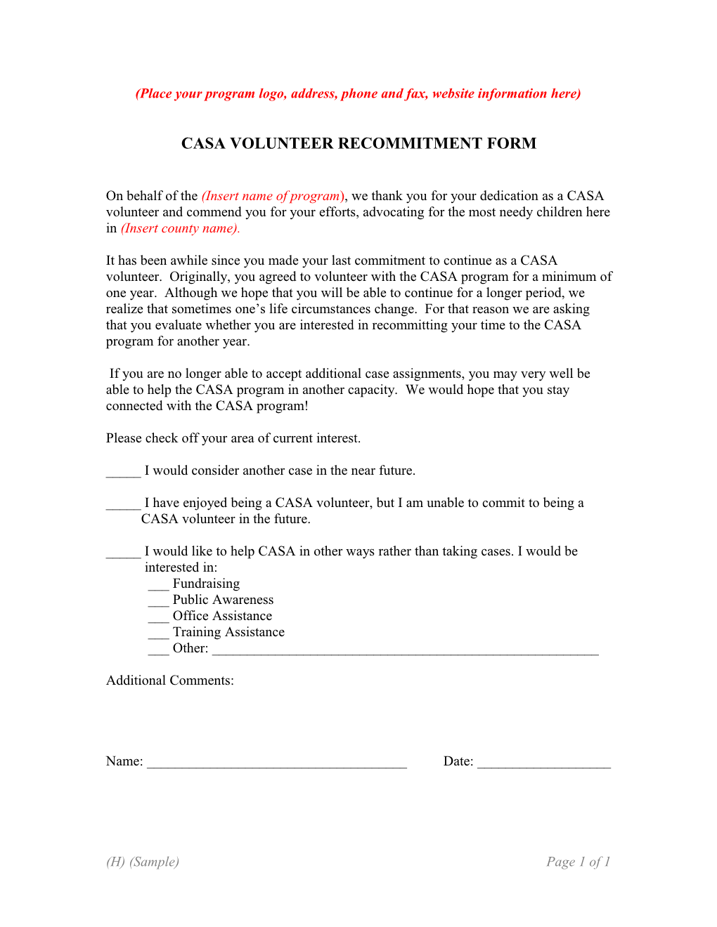 Casa Recommitment Form