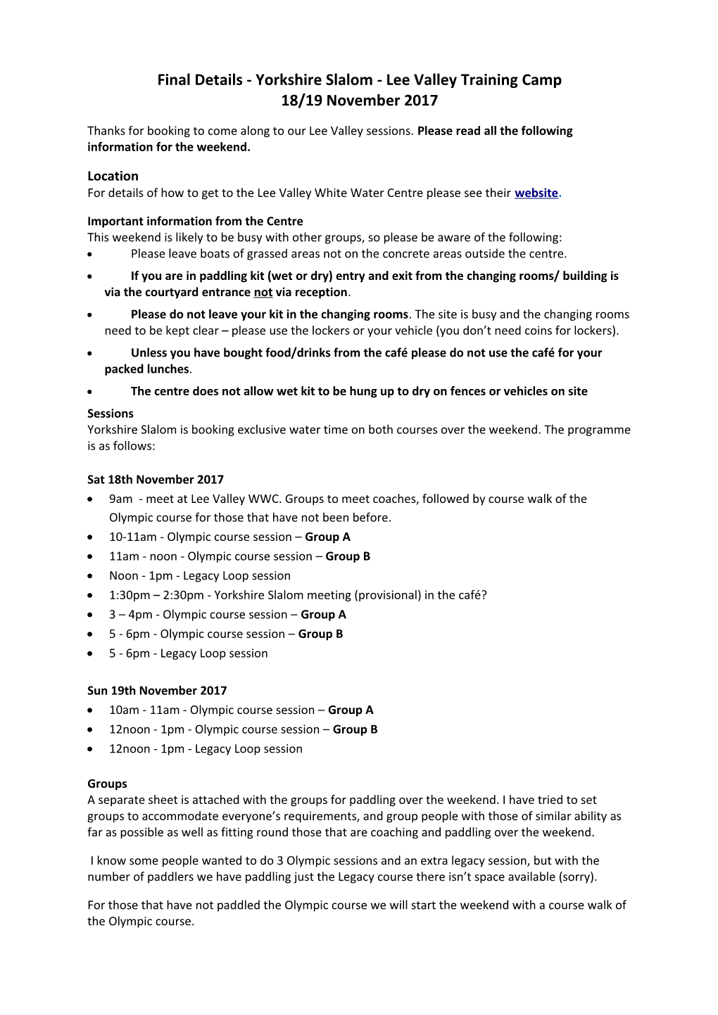 Final Details - Yorkshire Slalom - Lee Valley Training Camp