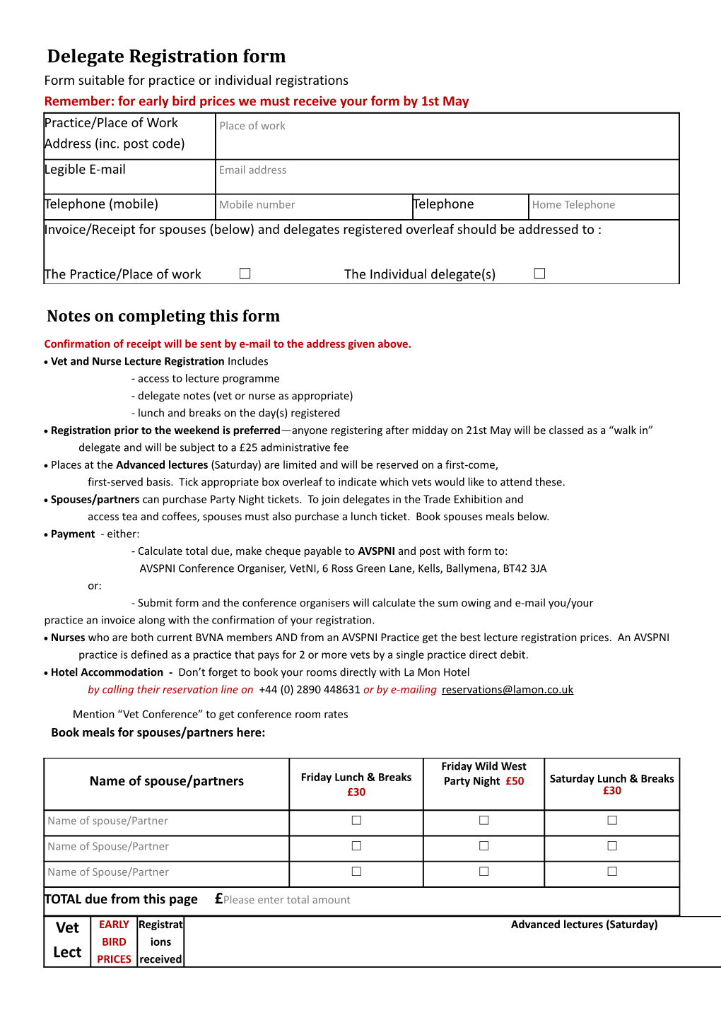 Form Suitable for Practice Or Individual Registrations