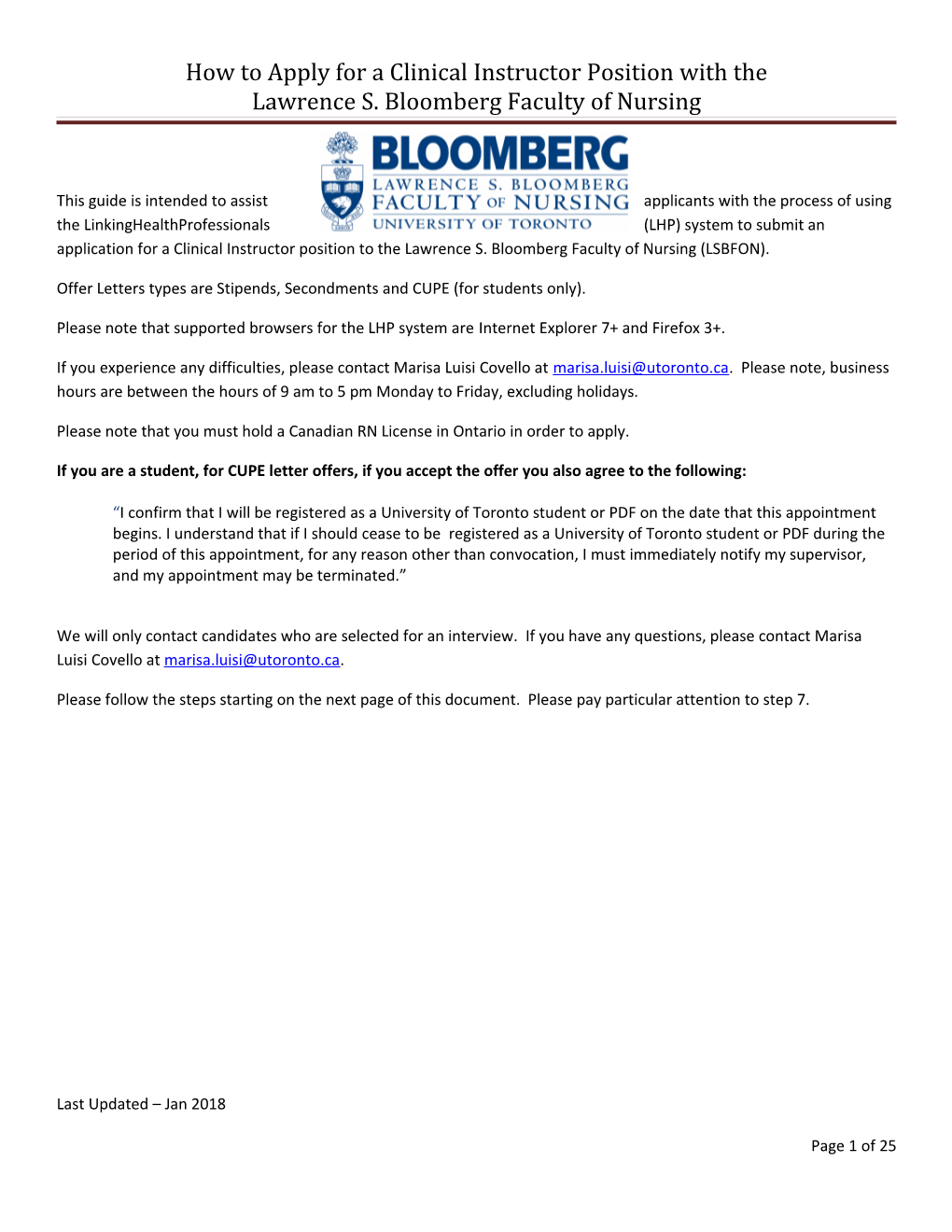 How to Apply for a Clinical Instructor Position with the Lawrence S. Bloomberg Faculty
