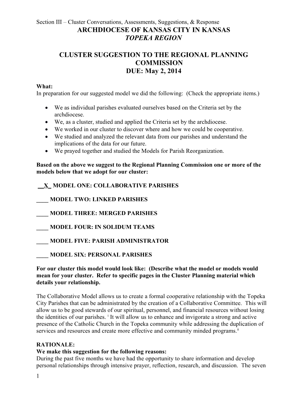 Section III Cluster Conversations, Assessments, Suggestions, & Response