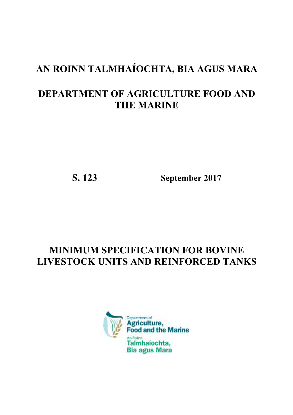 Minimum Specification for Bovine Livestock Units and Reinforced Tanks