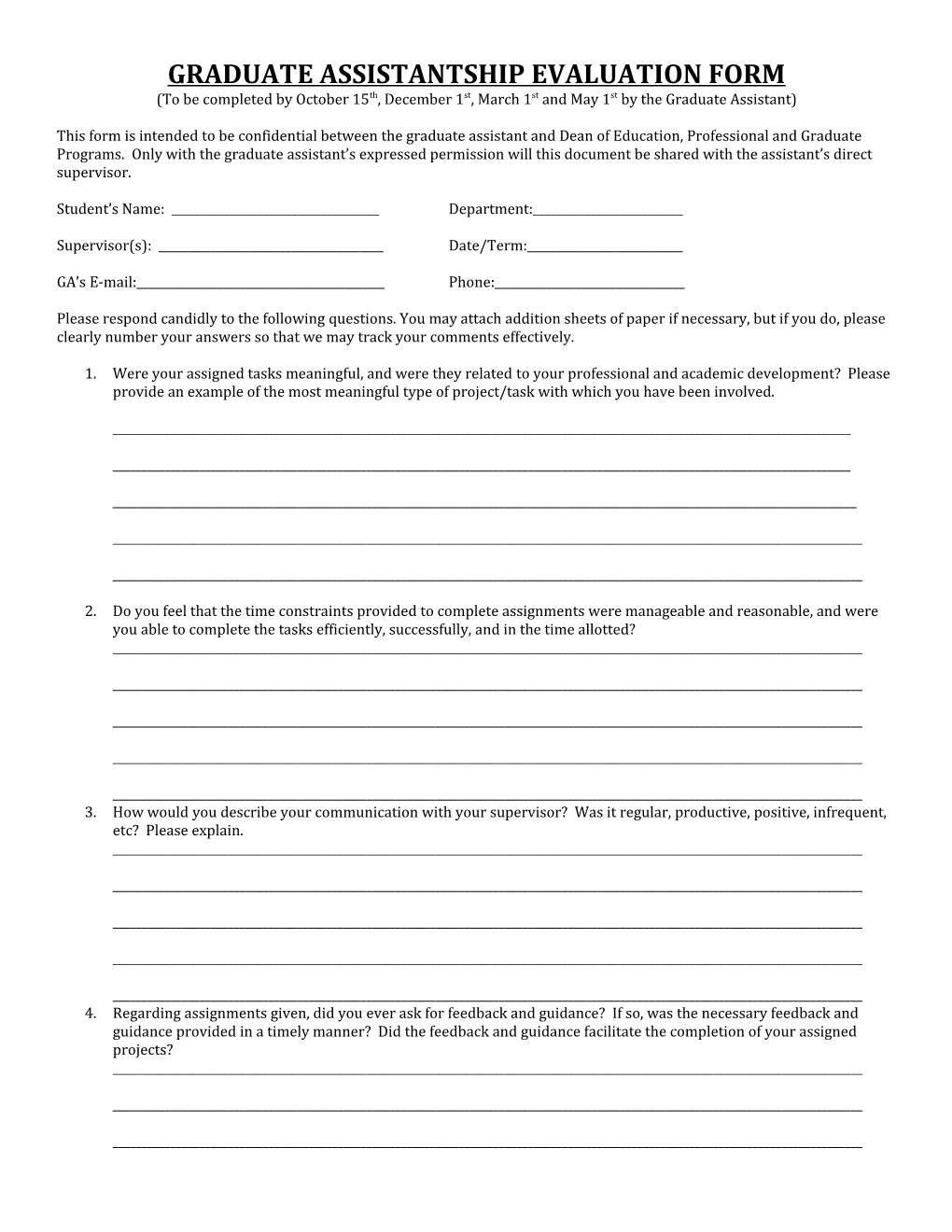 Graduate Assistantship Evaluation Form