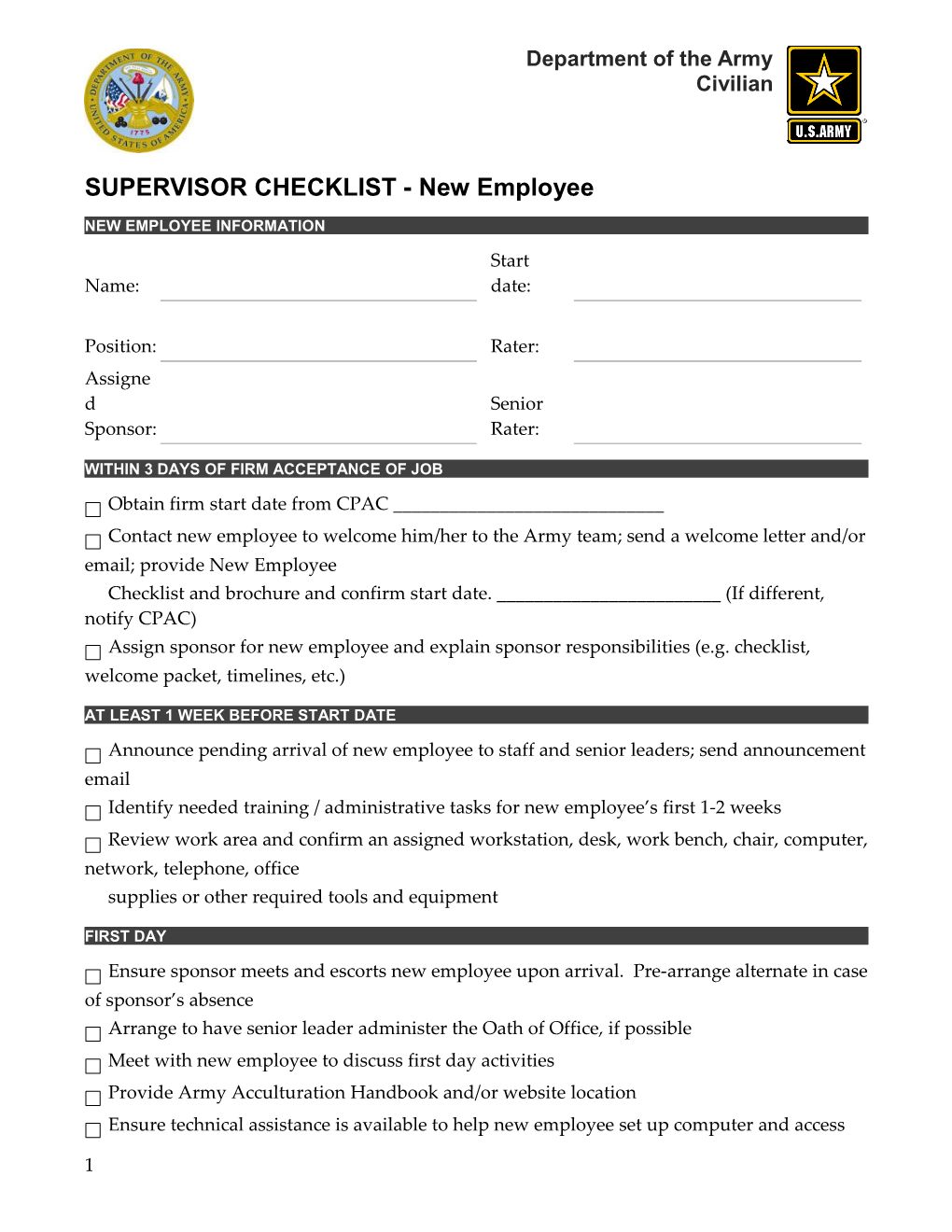 New Employee Orientation Checklist