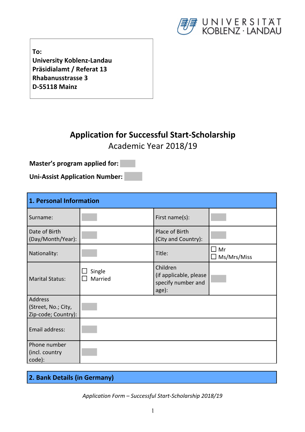 Application for Successful Start-Scholarship