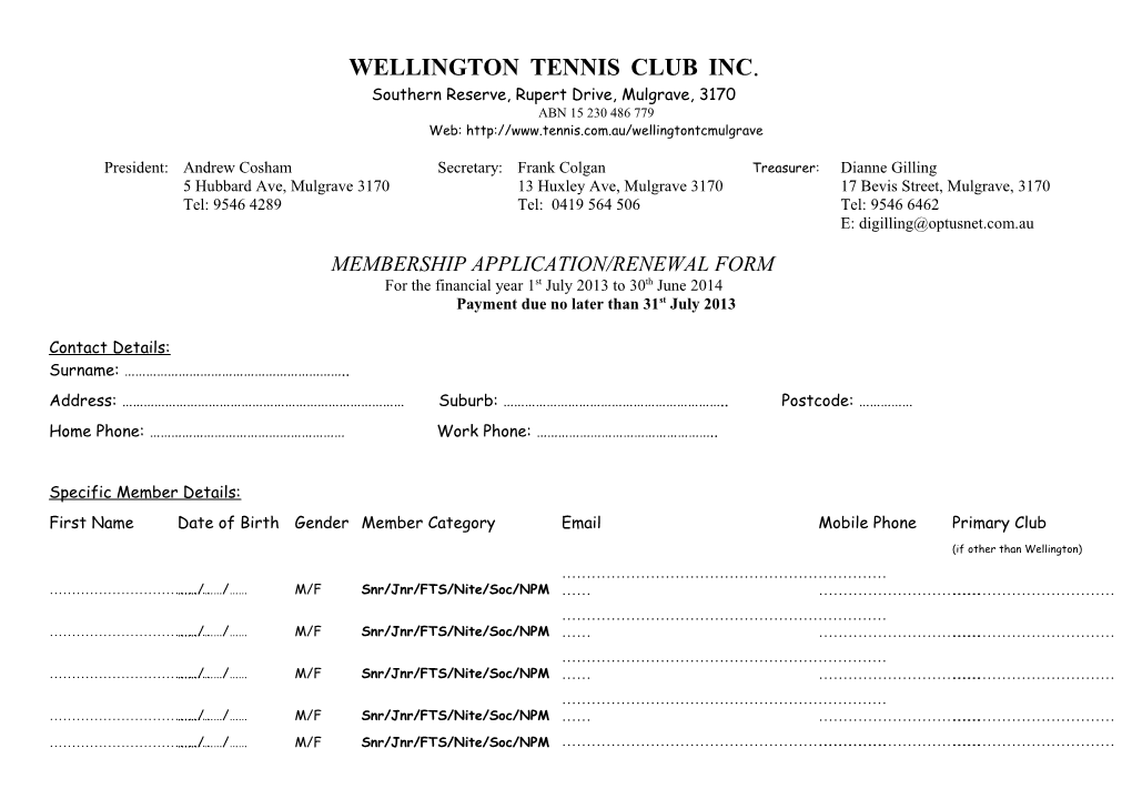 Wellington Tennis Club Inc