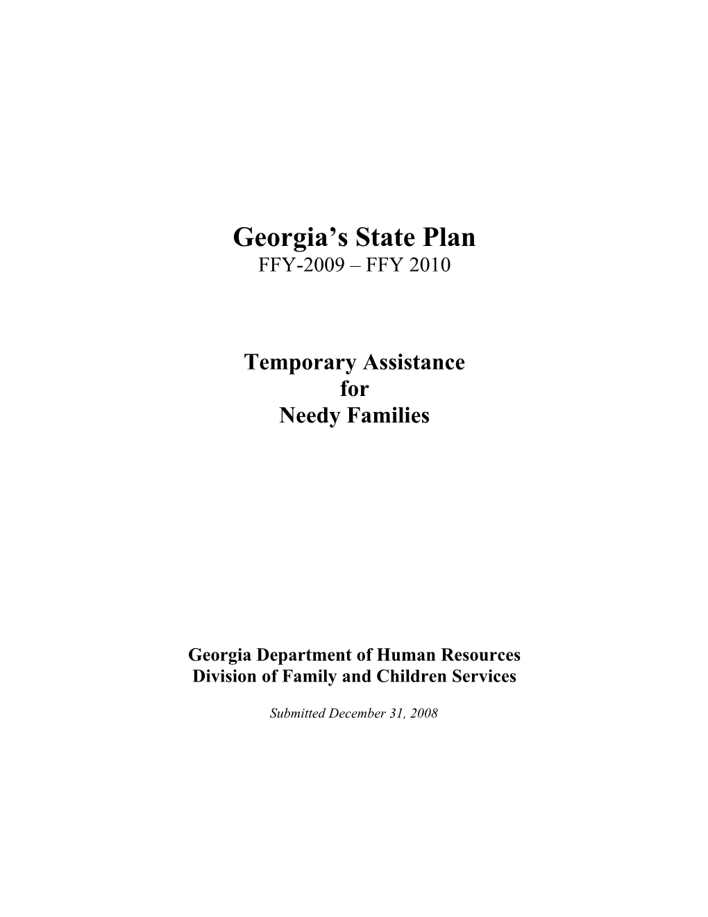 Georgia S Temporary Assistance for Needy Families State Plan for FFY 2006
