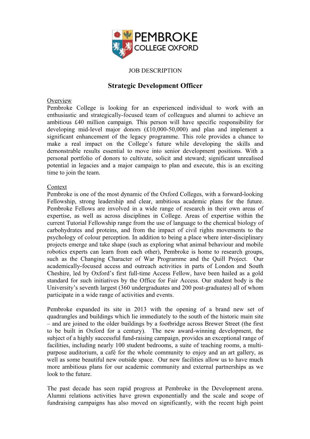 Job Description Deputy Development Director