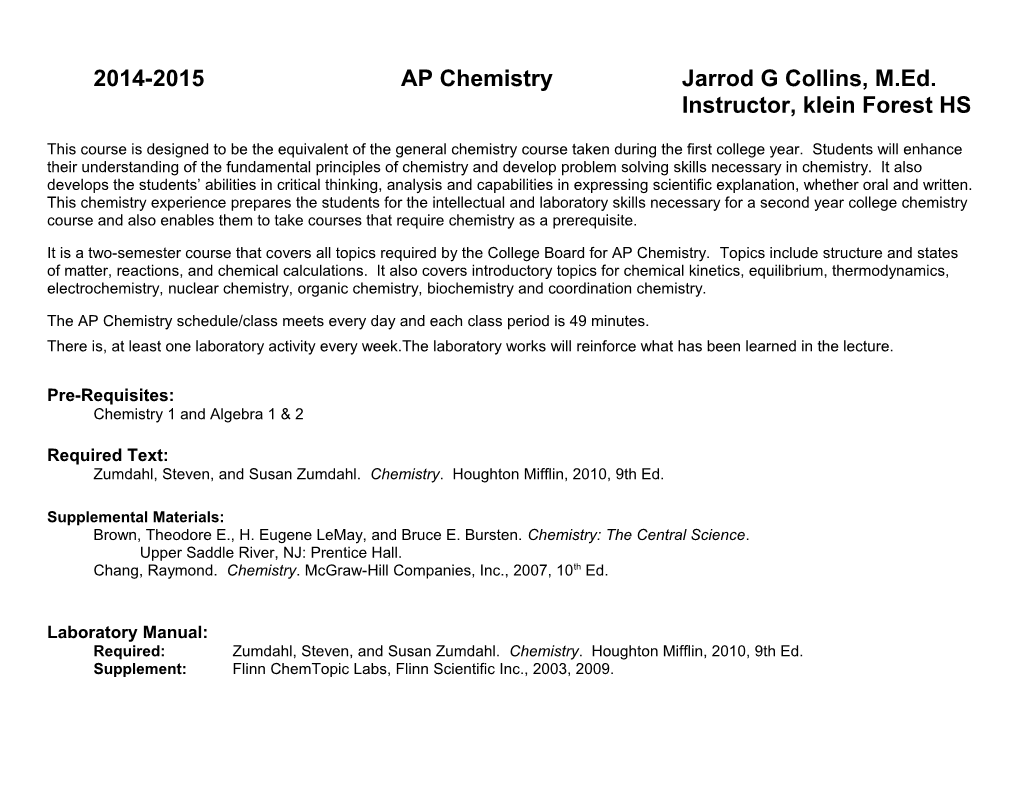 AP Chemistry Syllabus 2011-2012