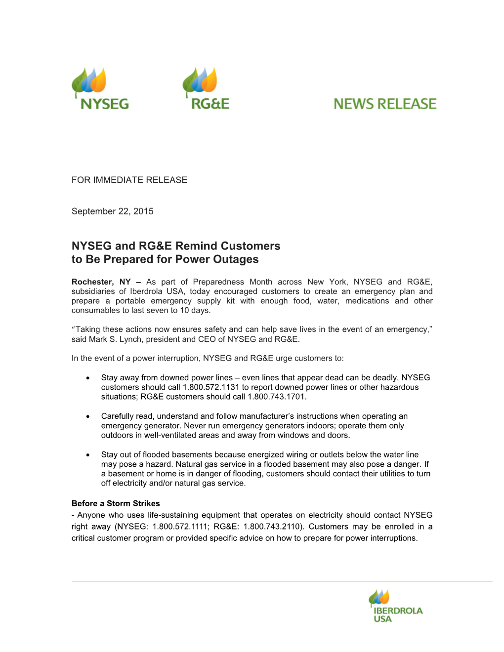 NYSEG and RG&E Remind Customers
